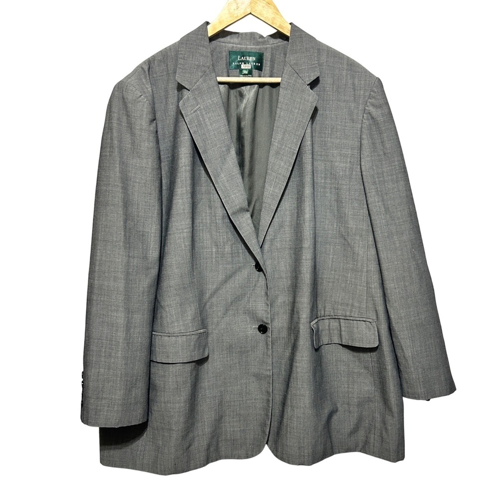 Lauren RLR Womens Blazer 20W Gray Tailored Two Button Stretch Officewear Career